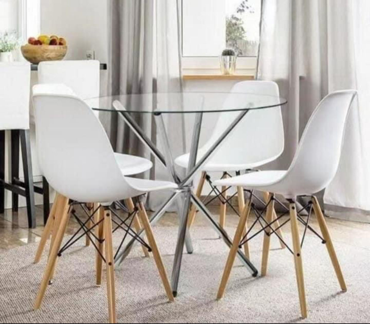 EFURN- 5pc Emma Dining set with Round glass top table (White)