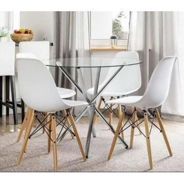 EFURN- 5pc Emma Dining set with Round glass top table (White)
