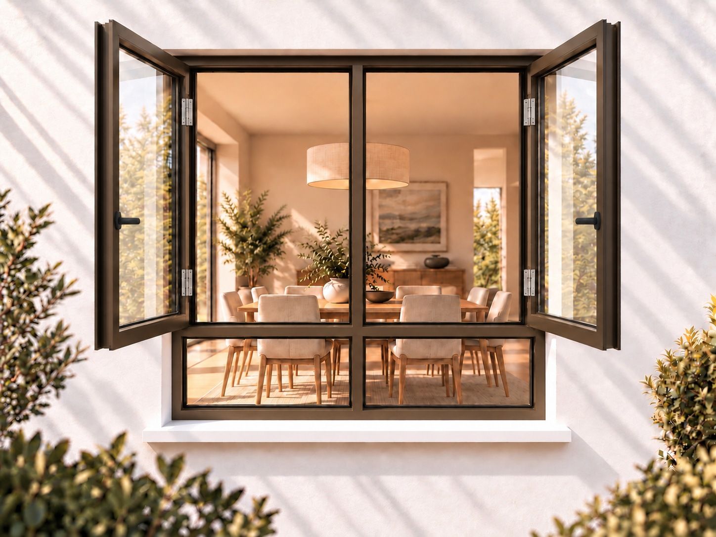 Kenzo Premium Side-Hung Aluminium Window - Bronze, 1200 1500 mm, Double Side Opener with Fixed Bottom Panes