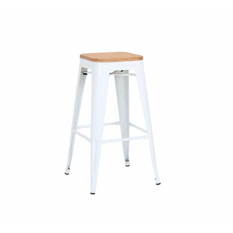 Vividitto - Tolix Bar Chair With Wooden Seat - White