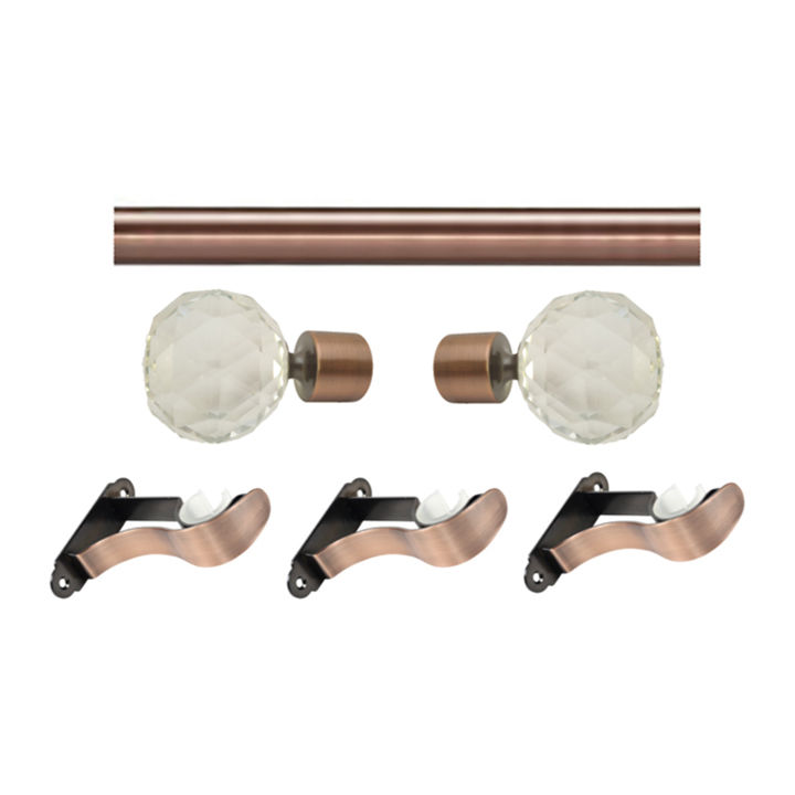 Matoc 28mm Single Pole Set - Crystal Ball Finials - Antique Copper - 3.0m