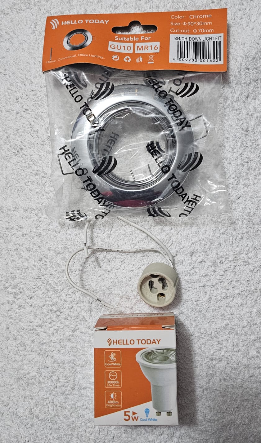 GU10 Downlighter installation Kit set with Chrome holder , and LED bulb