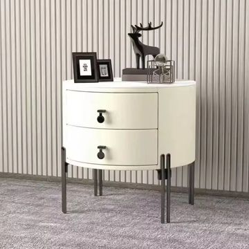 Curved 2-Drawer Nightstand with Metal Legs- White