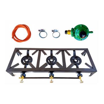 3 Burner, Triple Gas Burner, 4 Legged with Hose And Regulator Set