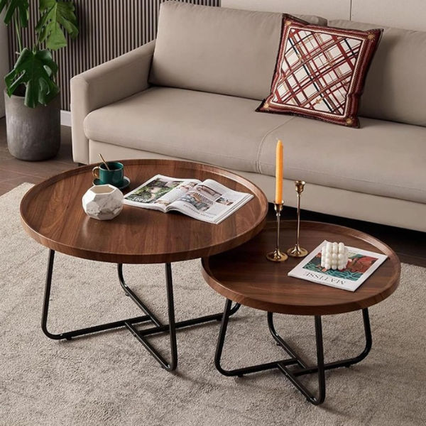 Sienna Walnut Nesting Coffee Table Set with Black Metal Frame