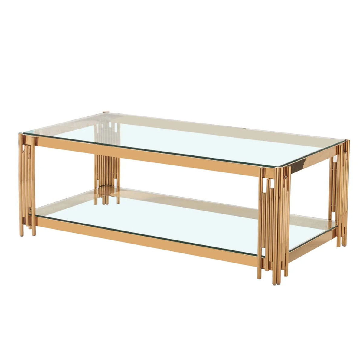 Coffee Tables - Rectangular Tempered Glass Top with Steel Frame - Gold, Transparent