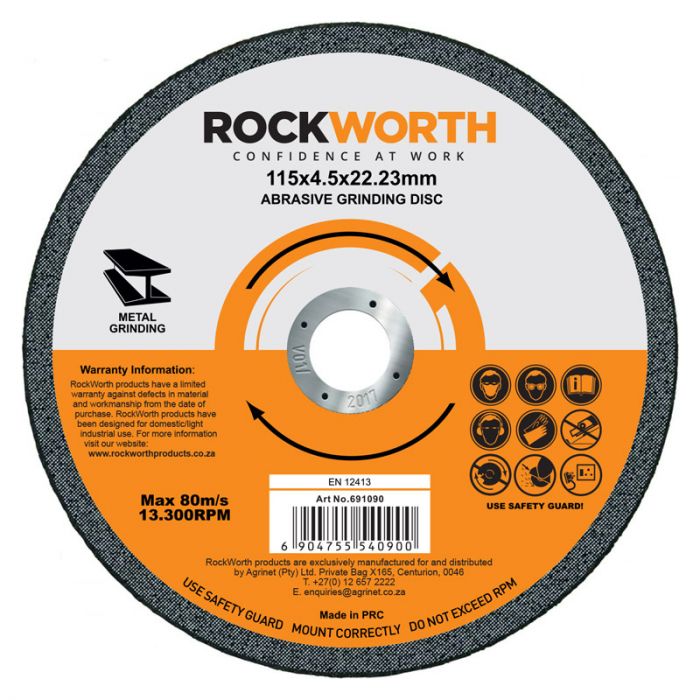 Bulk Pack 5 x Rockworth Steel Grinding Disc 115mm x 4.5mm