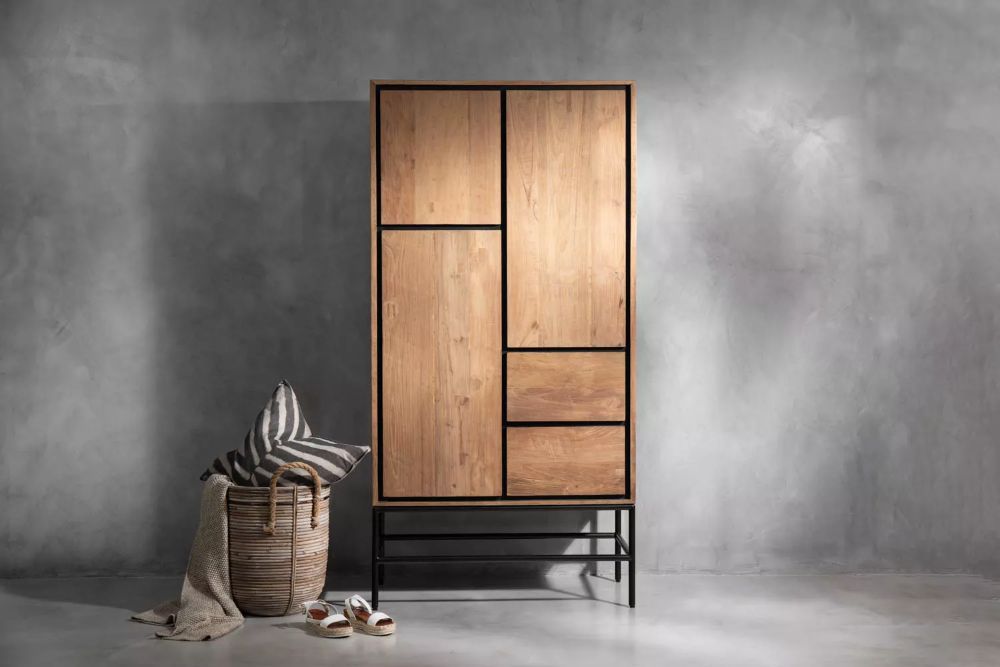 Banx Storage Cabinet in Reclaimed Teak Wood Modern Wood Cabinet with Steel Legs