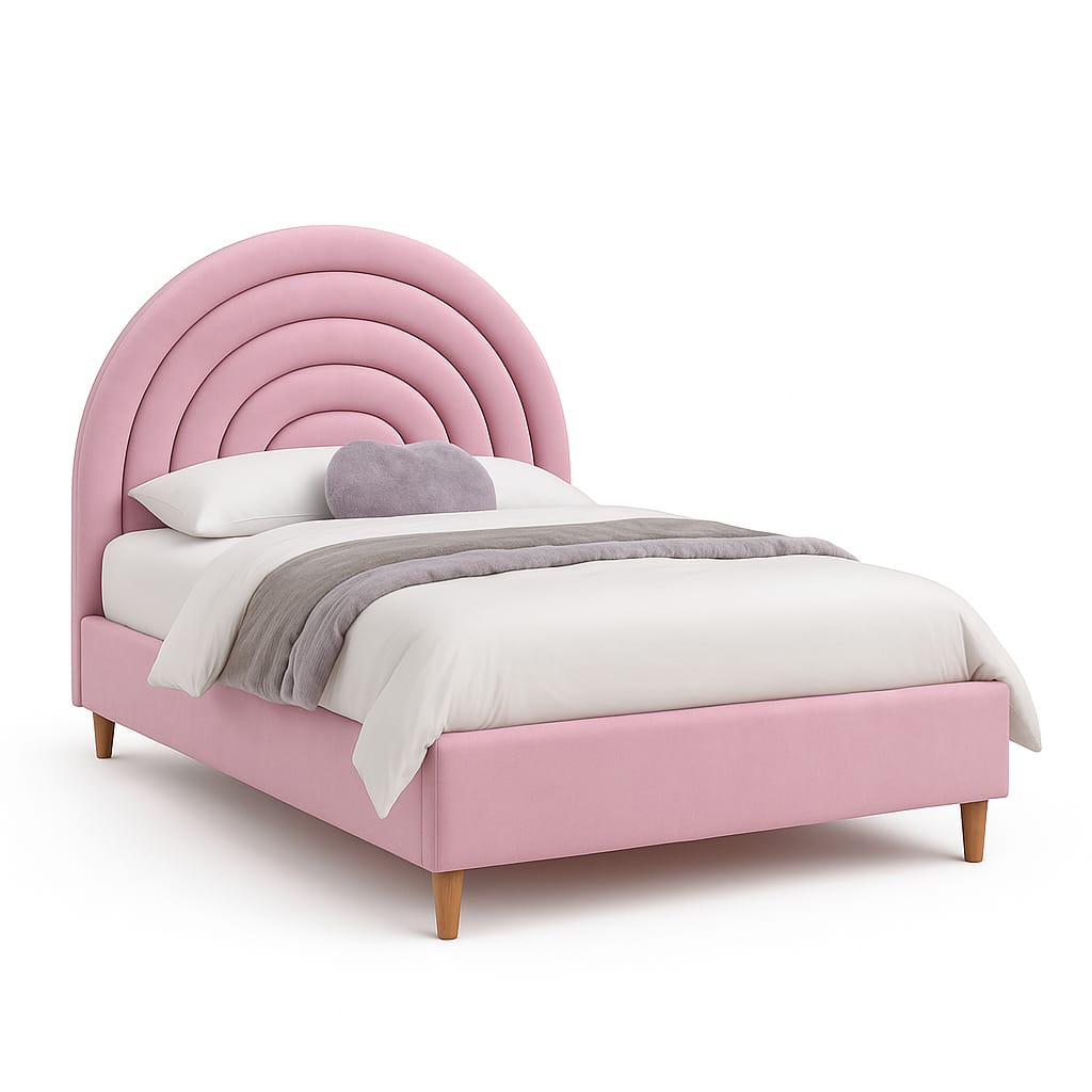 Elegant Pink Velvet Rainbow Arch Base & Headboard Double - 137cm Base & 190cm Headboard