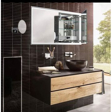 Wall Mounted Vanity – 1300mm with Black Pine Top & Wood-Stained Drawers