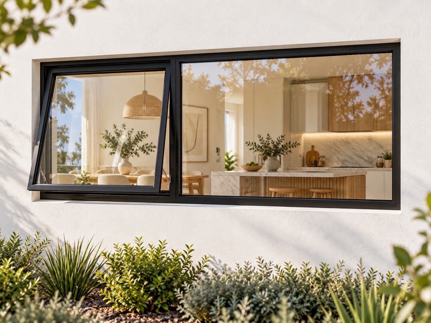 Kenzo Premium Top-Hung Aluminium Window - Black, 1800 600 mm, Left Upper Opener with Fixed Side Pane, Clear Glass