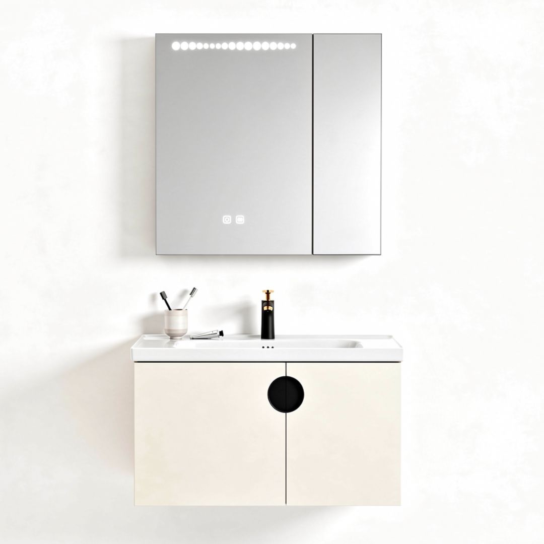 Urban Soak 800mm Wall-Hung Vanity & Mirror Set - Cream Off-White Floating Cabinet