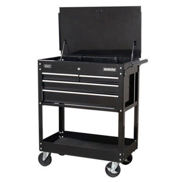HD Mobile Tool/Parts Trolley 4 Drawer + Lockable Top - Black Sealey