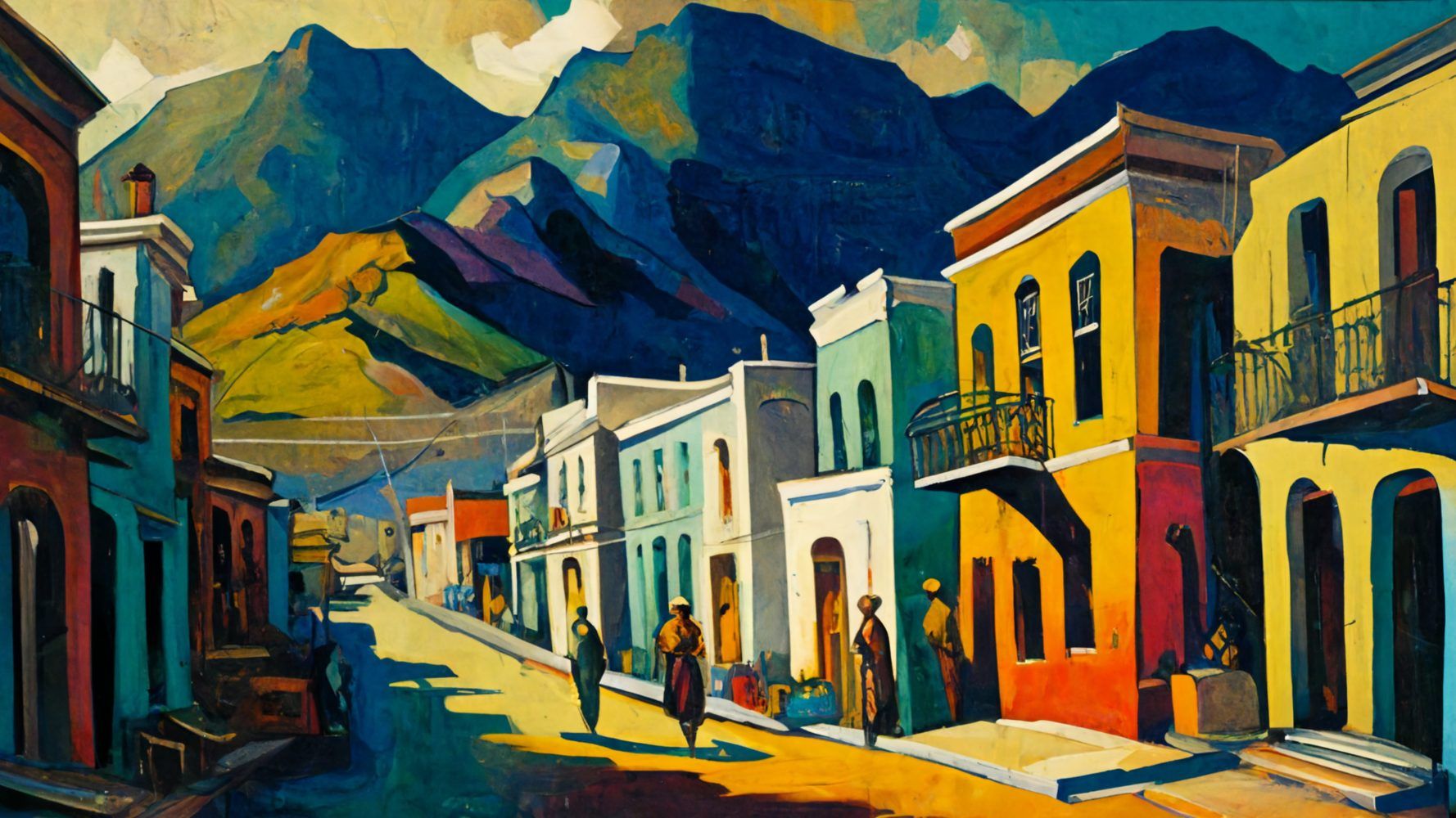 Canvas Wall Art - Capetown Street and mountain - B1046 [120 x 80 cm]