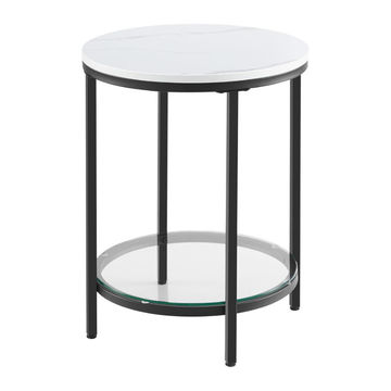 Bragg Tacoma Round Two-Tier Marble-look and Glass Side Table