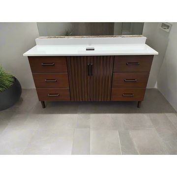 Stained Pine & Rubberwood Bathroom Vanity – 1.5m with White Quartz Top