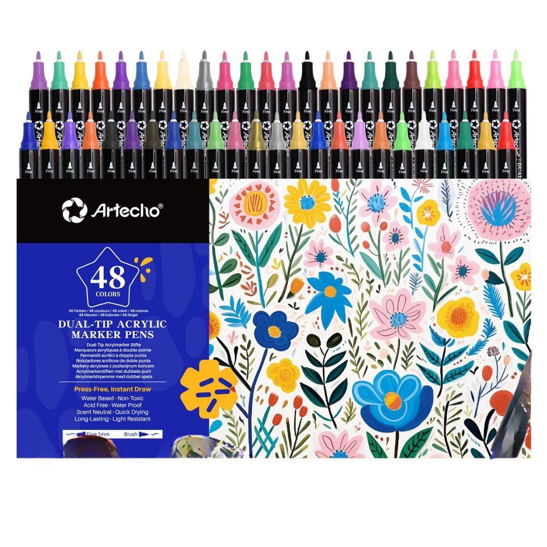 Artecho Double Tip Acrylic Marker Set of 48 Colours - 0.5-5mm Line Width