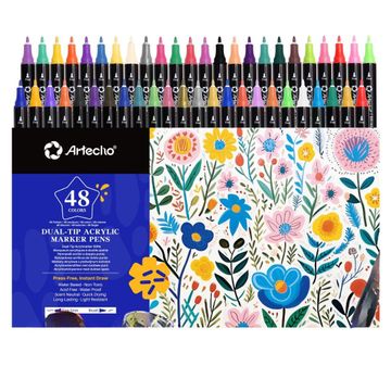 Artecho Double Tip Acrylic Marker Set of 48 Colours - 0.5-5mm Line Width