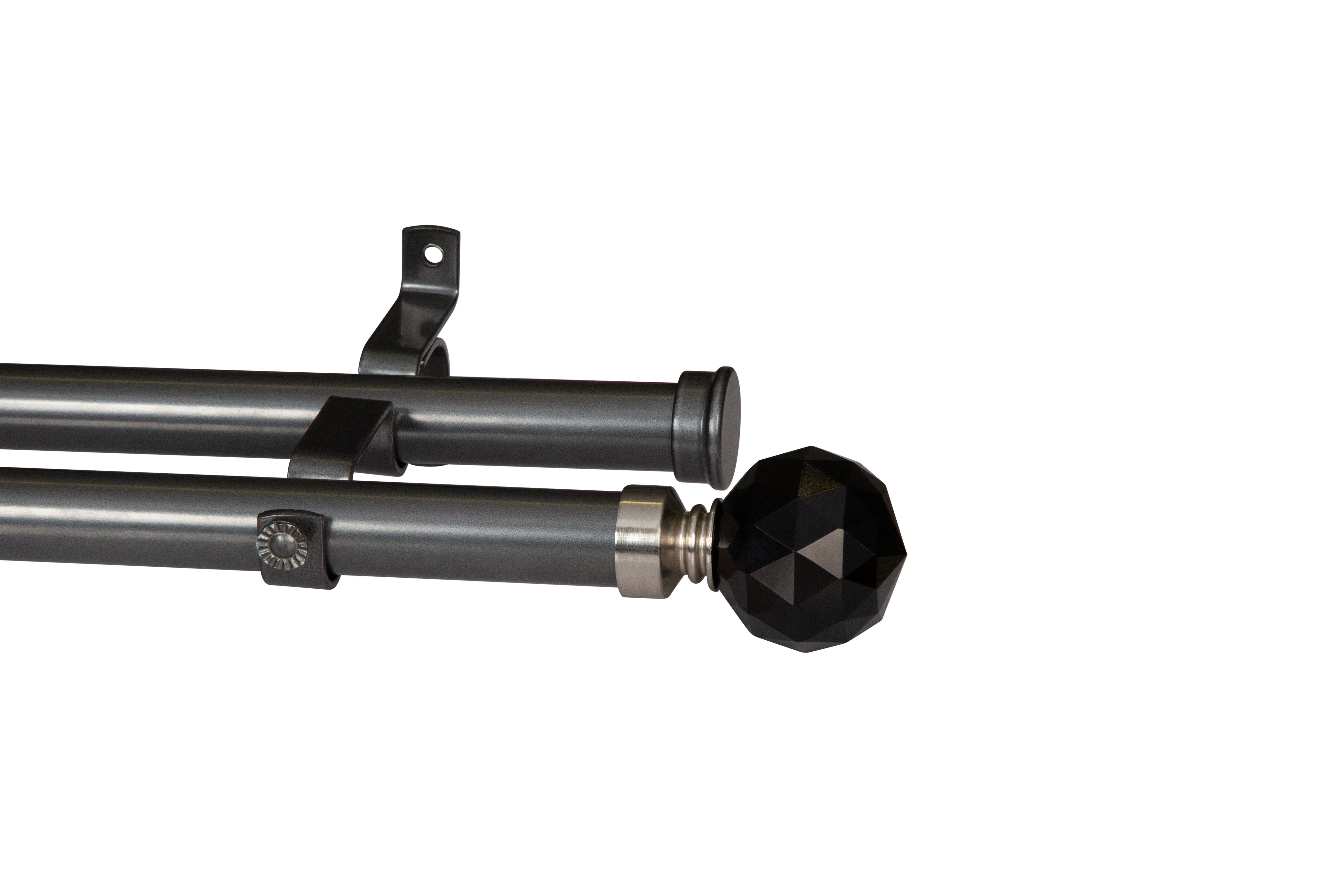 28MM DOUBLE POLE SET-CRYSTAL BALL FINIALS-GUN METAL-1.5M