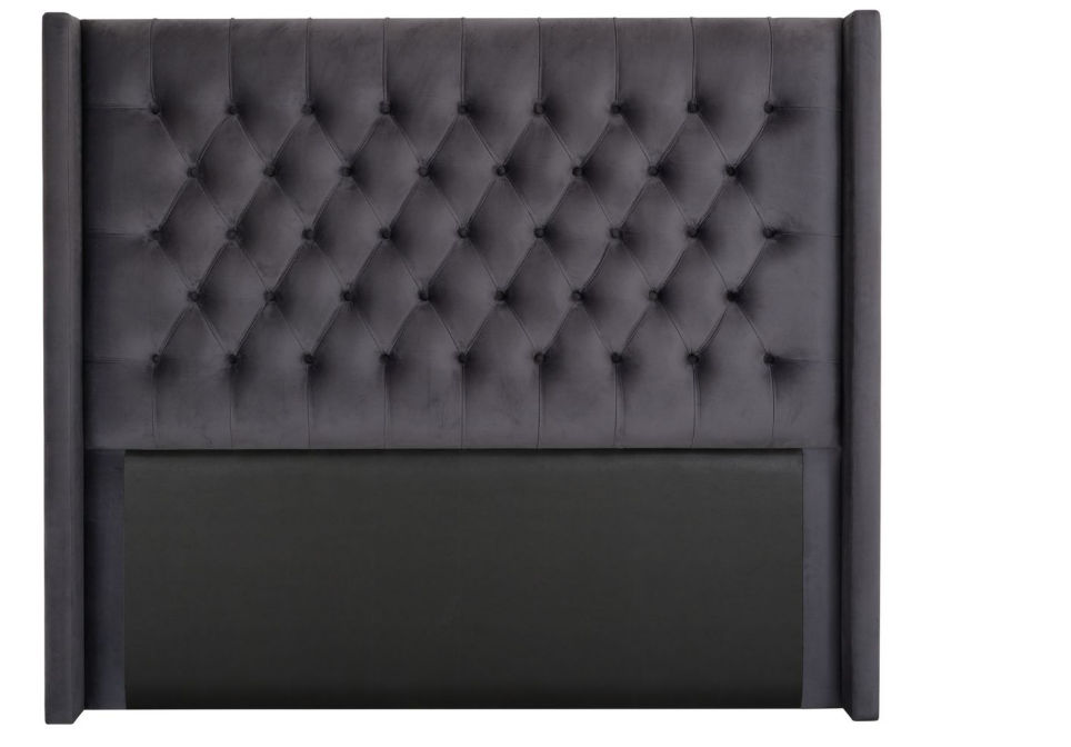Nto Queen Headboard with wings - Dark Grey - Velvet