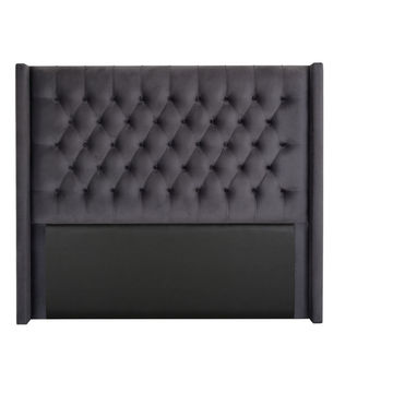 Nto Queen Headboard with wings - Dark Grey - Velvet