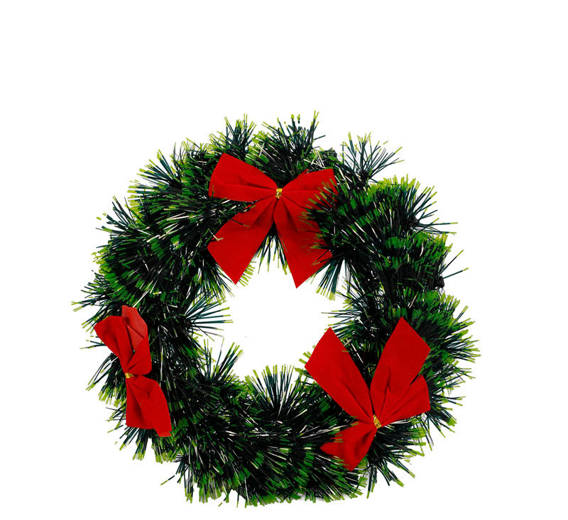 Christmas Wreath - Tinsel - Ribbons - Green & Red - 12 Pack