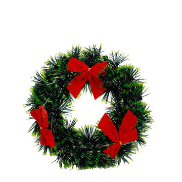 Christmas Wreath - Tinsel - Ribbons - Green & Red - 12 Pack