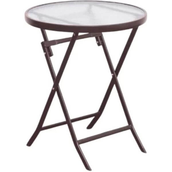 80cm Foldable Round Glass Top Patio Side Table