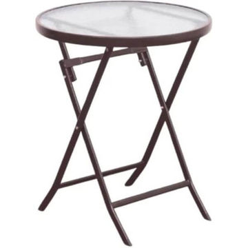 80cm Foldable Round Glass Top Patio Side Table