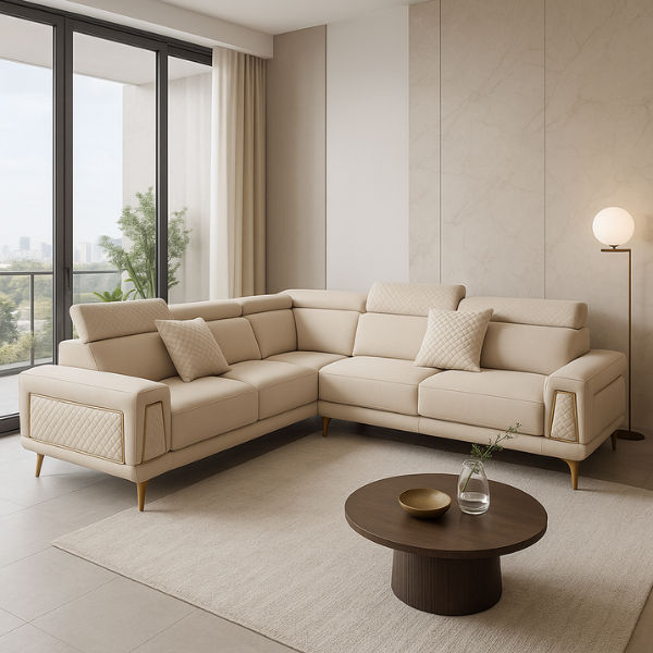 Elara Corner Couch with Gold Accents Beige