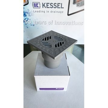 Floor, Storm and Balcony Drain, Ø110 vertical outlet, slotted cover 200 × 200 mm in GRAY ABS. 1 ton class load