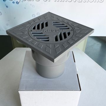 Floor, Storm and Balcony Drain, Ø110 vertical outlet, slotted cover 200 × 200 mm in GRAY ABS. 1 ton class load