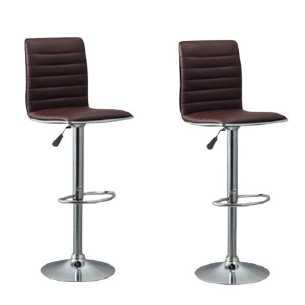 Pair of Elegant High-Back Barstools With Swivel And Footrest-Brown