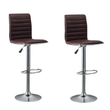 Pair of Elegant High-Back Barstools With Swivel And Footrest-Brown