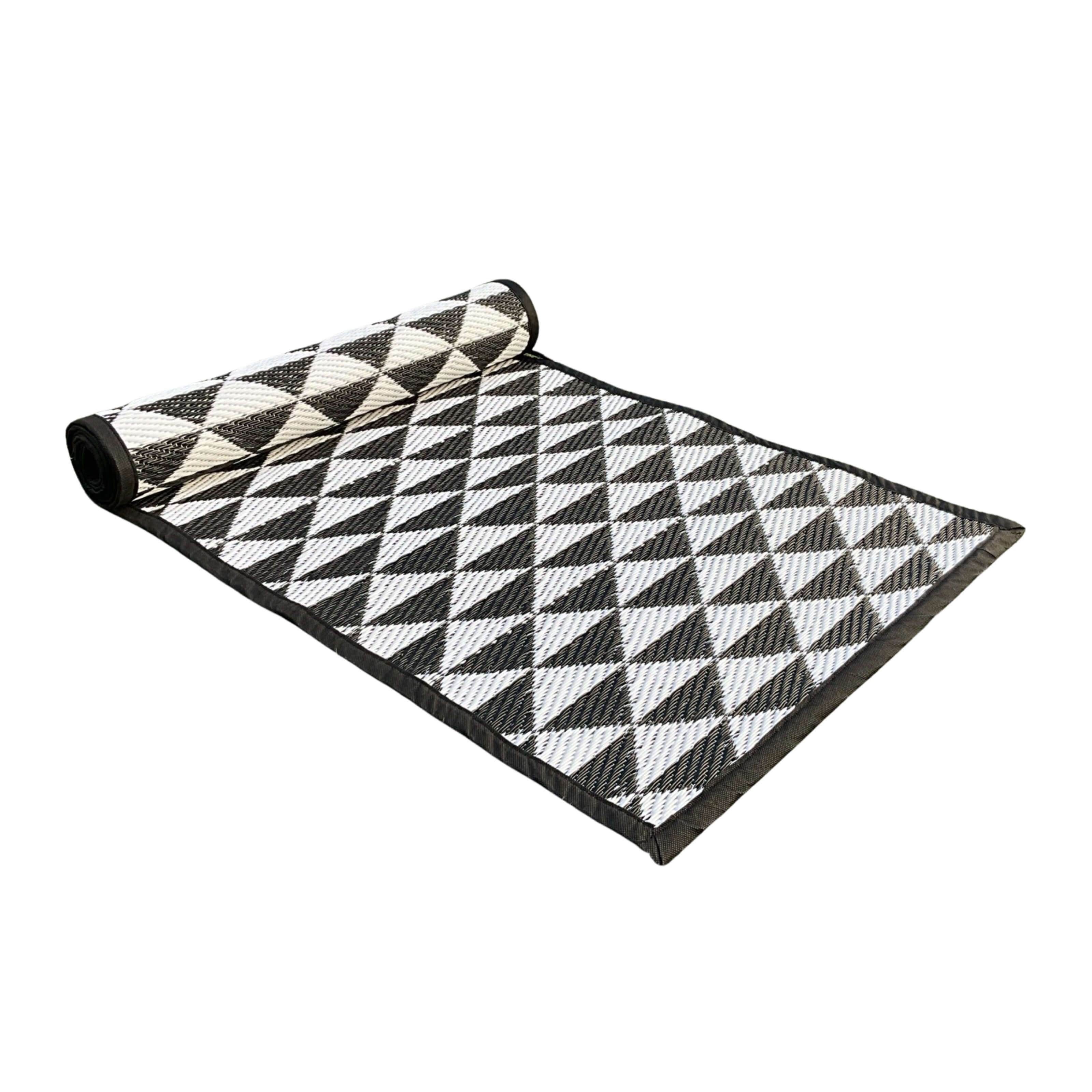 Rug It Up Indoor / Outdoor Runner Rug - Whispering Triangles BW - 200 x 60cm