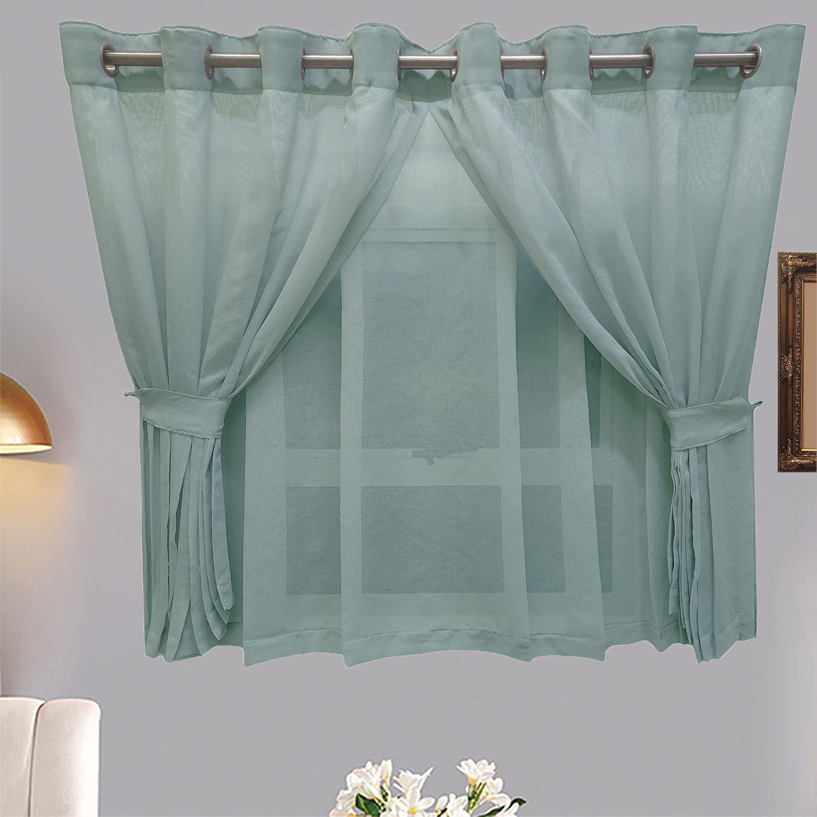 Matoc Designs Curtain -Café Double Layer -Mystic Voile -Dusty Green -Eyelet - 250cm W x 123cm H