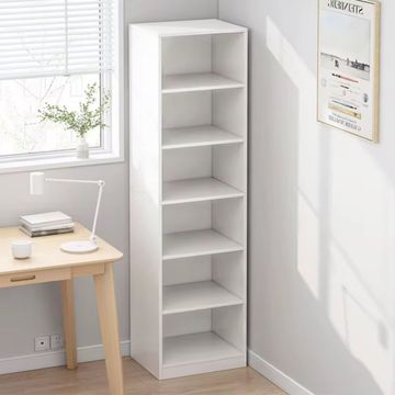 Modern Closed Back Bookshelf Engineered Wood Bookcase for Home Small Corner Bookshelf Shelf Corner Locker Floor Bookcase Narrow Gap Space-saving Storage Cabinet
