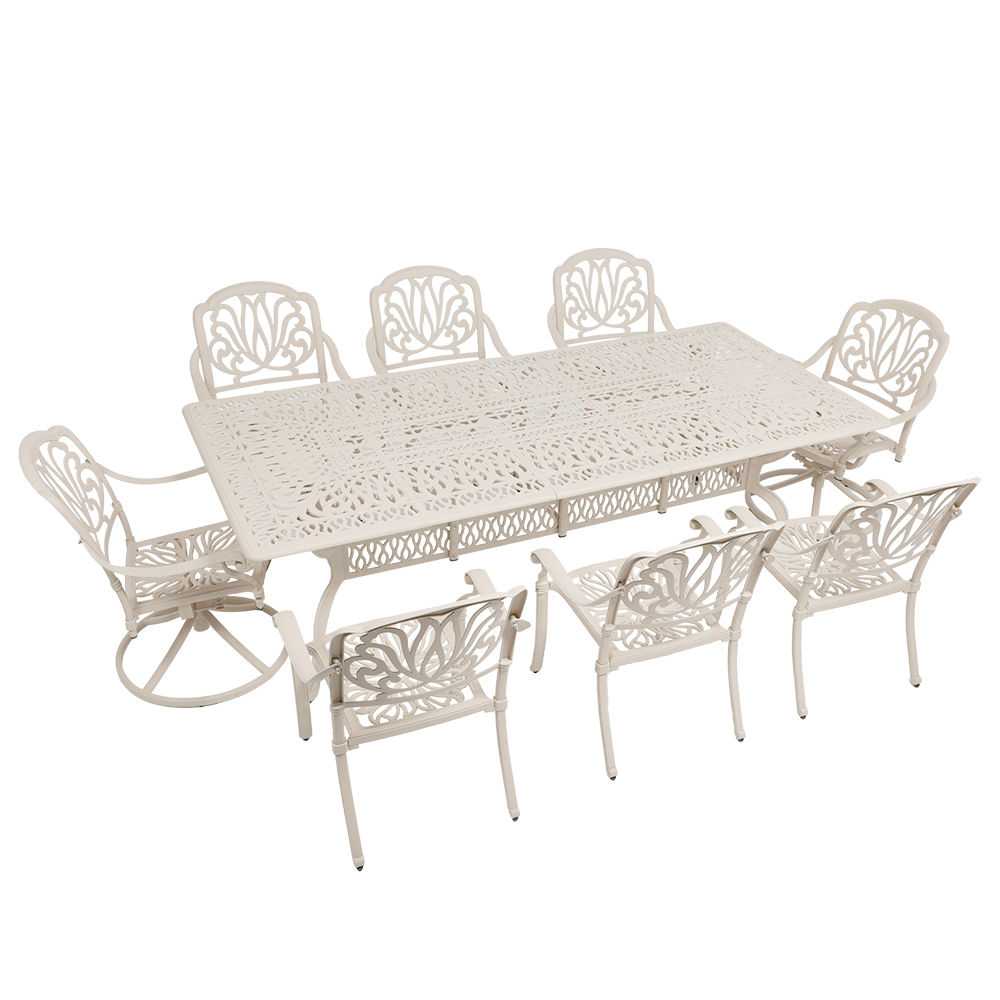 8 Seater - Protea Aluminium Patio Set / Garden Furniture / Outdoor Dining Set    (2 Protea Swivel Chairs &  6 Protea Chairs with 240cm x 110cm Rectangular Elizabeth Table) - SAND
