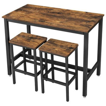Large Bar Table with 2 Stools Dining Kitchen Counter