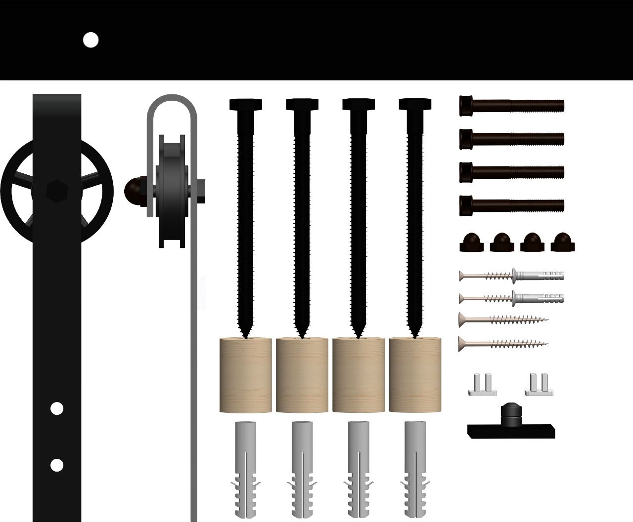 Rustic Barn Door Hardware Kit 70mm Spoke Wheel with Roller Bearings 2000mm Track