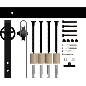 Rustic Barn Door Hardware Kit 70mm Spoke Wheel with Roller Bearings 2000mm Track