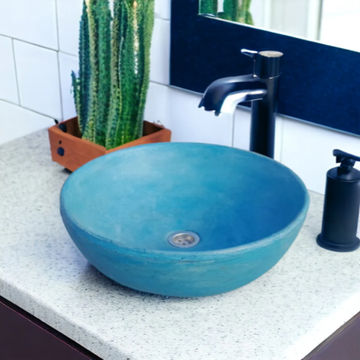 Blue Round Concave Handmade Concrete Countertop Butler Basin/Sink 4214cm