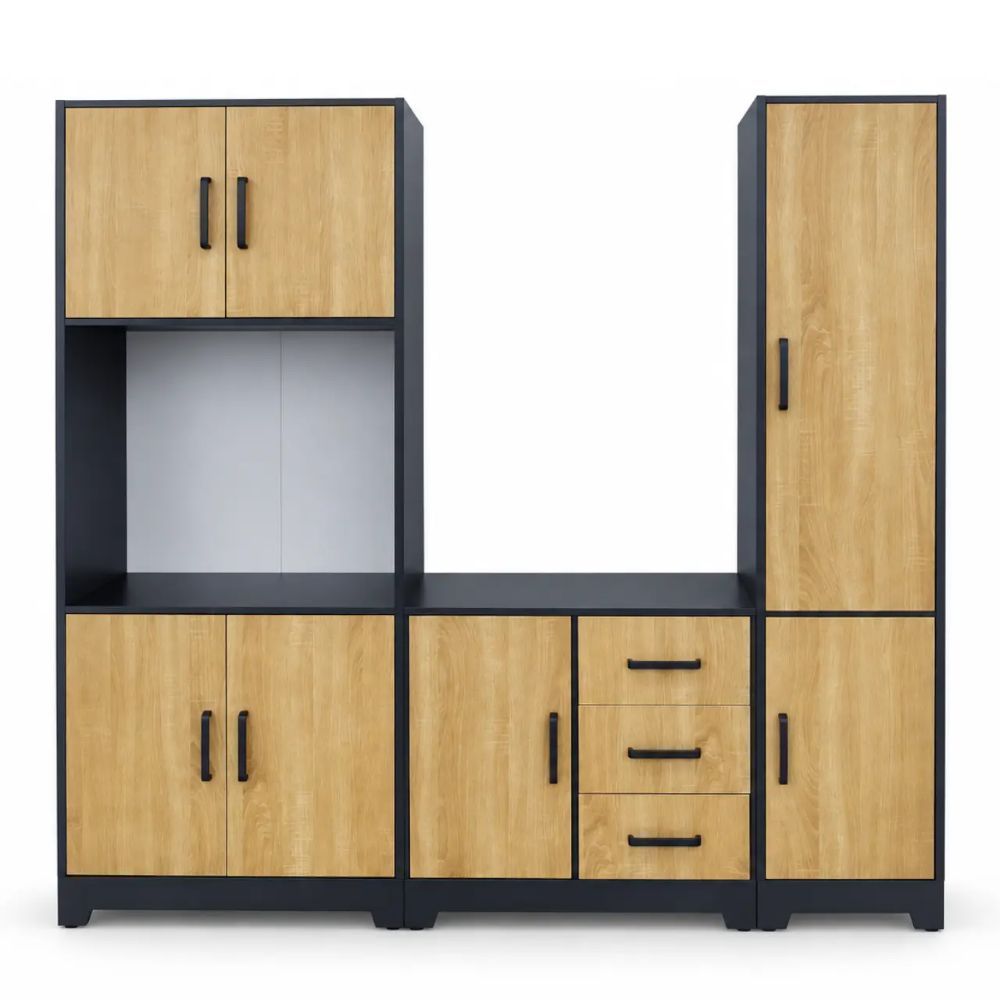 5-Door 3-Piece Kitchen Cabinet Set with 3 Drawers and Appliance Space – 2000mm