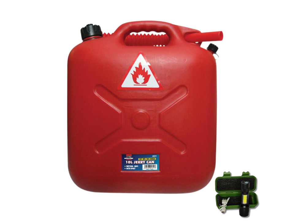 Auto Gear Plastic 10L Petrol Jerry Can with Torch