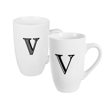 Kitchen Accessories - Mug - Letter 'V' - Ceramic - White - 5 Pack