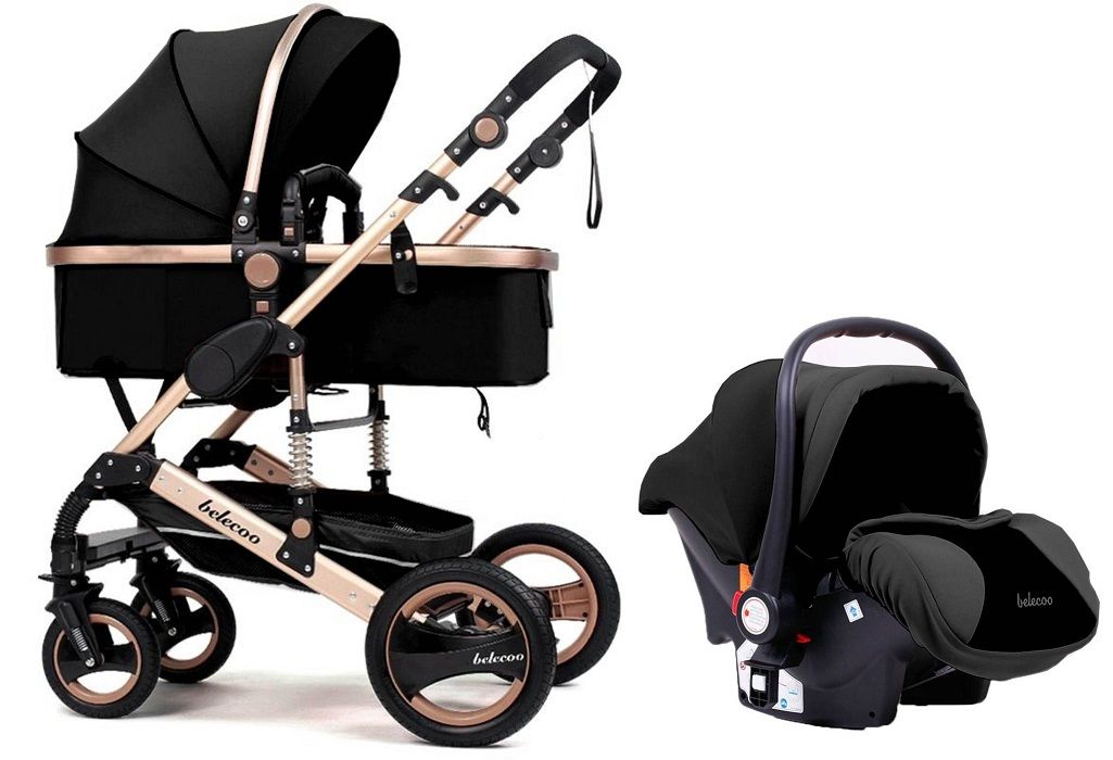 Belecoo stroller 3 in 1 Foldable Baby Pram - Black