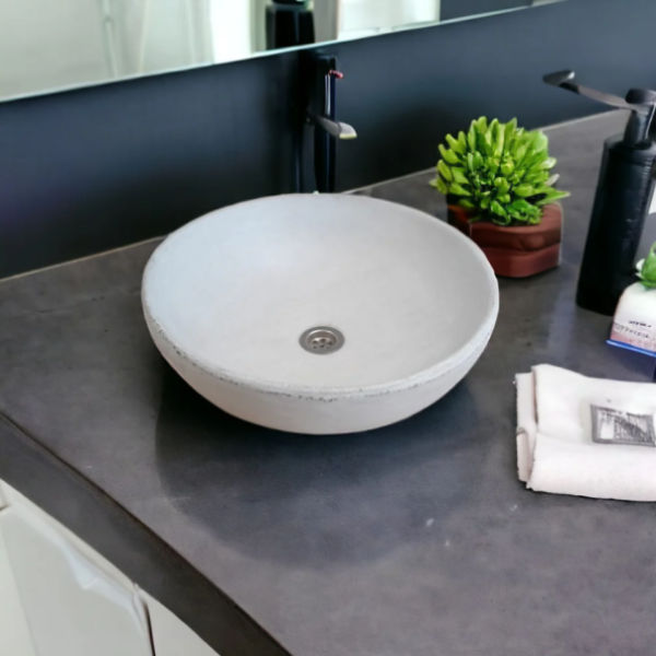 Ivory Round Concave Handmade Concrete Countertop Butler Basin/Sink 4214cm