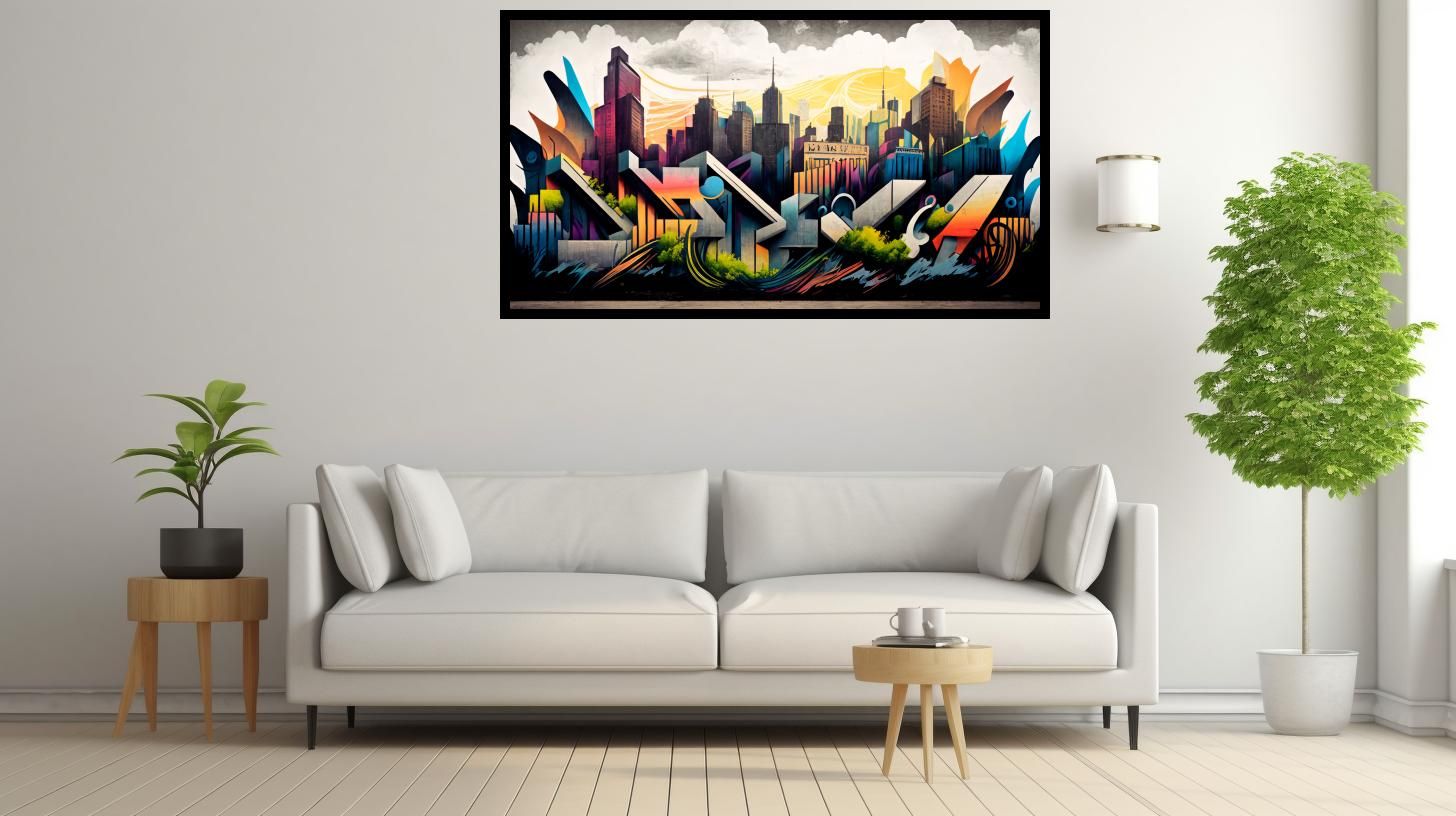 Canvas Wall Art - Canvas Wall Art – City Skyline Graffiti - B1139 [120 x 80 cm]