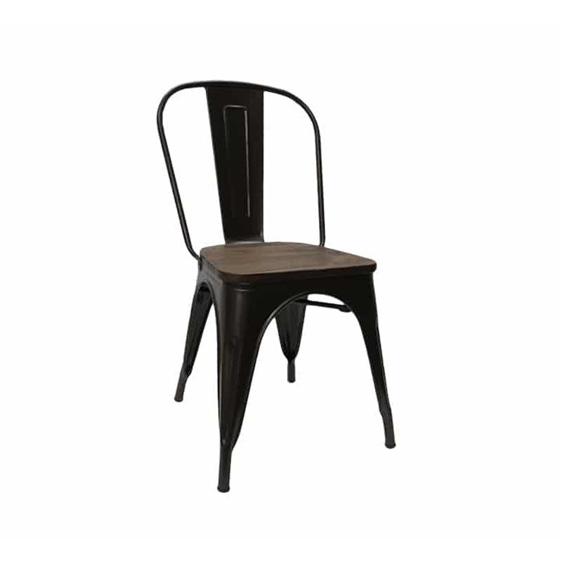 Vividitto - High Back Tolix Chair With Wooden Seat - Brown
