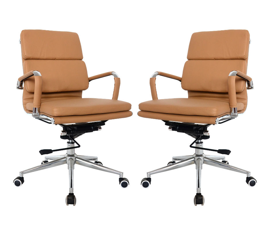 TOCC Classic PU Cushion Medium Back Office Chairs-Set of 2 Per Box - Camel
